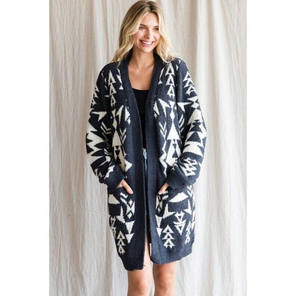JODIFL Sweaters - Jodifl Sequoia Cozy Chenille Cardigan in Charcoal Cream G20273